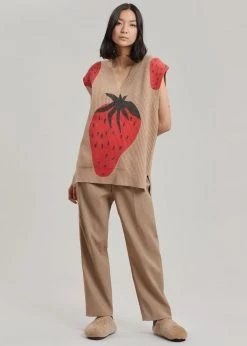 Men JW Anderson Strawberry V-Neck Vest - Brown/Red