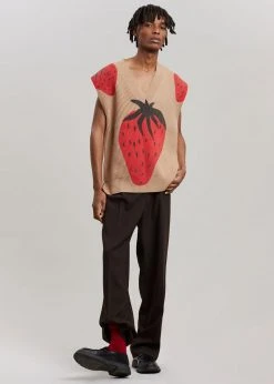 Men JW Anderson Strawberry V-Neck Vest - Brown/Red