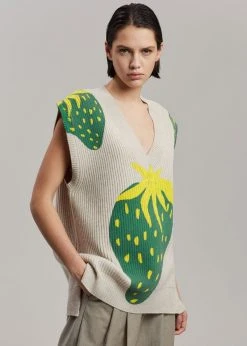 Men JW Anderson Strawberry V-Neck Vest - Natural/Green