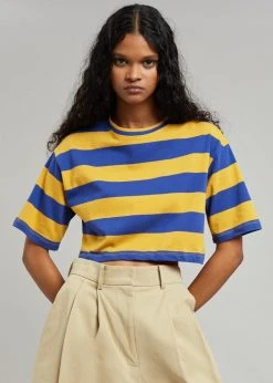 The Frankie Shop CLOTHING Karina Cropped T-Shirt - Deep Blue/Mustard