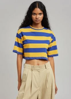 The Frankie Shop CLOTHING Karina Cropped T-Shirt - Deep Blue/Mustard
