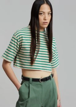 The Frankie Shop Karina Cropped T-Shirt - Green/Beige