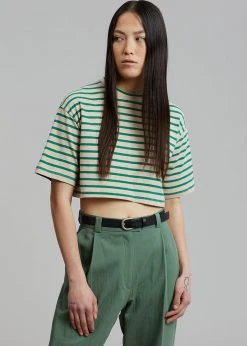 The Frankie Shop Karina Cropped T-Shirt - Green/Beige