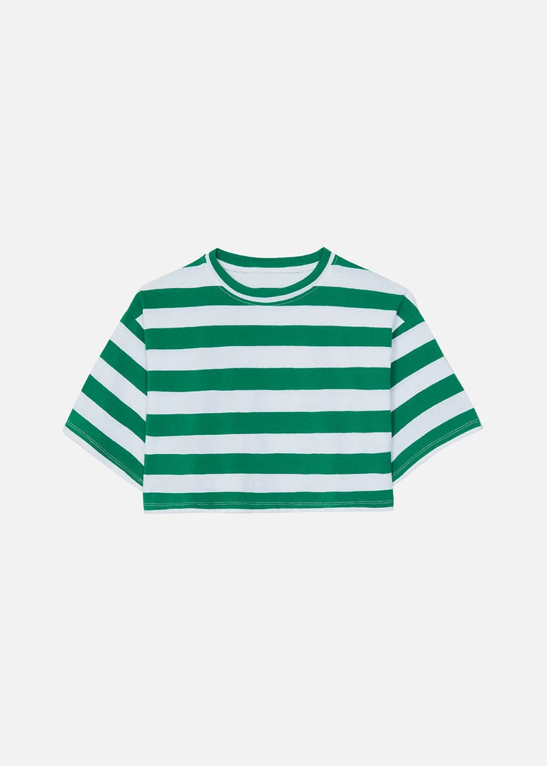 The Frankie Shop CLOTHING Karina Cropped T-Shirt - Green/White 4 The Frankie Shop CLOTHING Karina Cropped T-Shirt - Green/White