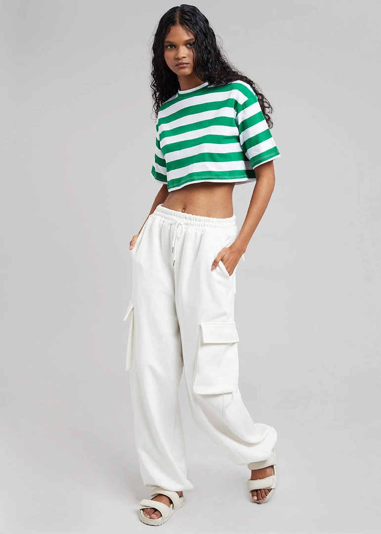 The Frankie Shop CLOTHING Karina Cropped T-Shirt - Green/White 1 The Frankie Shop CLOTHING Karina Cropped T-Shirt - Green/White
