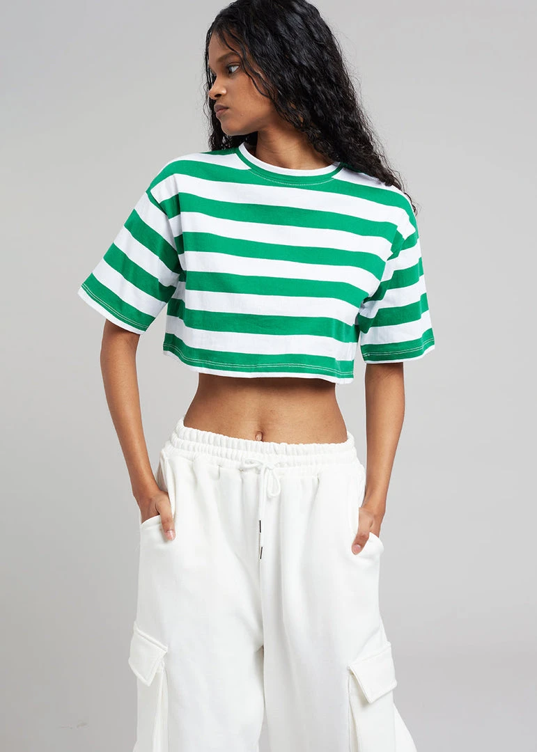 The Frankie Shop CLOTHING Karina Cropped T-Shirt - Green/White 3 The Frankie Shop CLOTHING Karina Cropped T-Shirt - Green/White