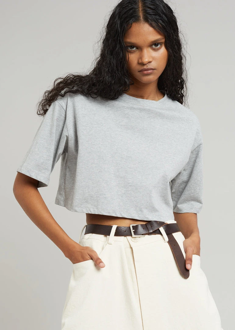 The Frankie Shop CLOTHING Karina Cropped T-Shirt - Heather Grey 4 The Frankie Shop CLOTHING Karina Cropped T-Shirt - Heather Grey