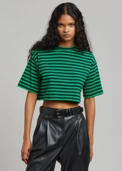 The Frankie Shop CLOTHING Karina Cropped T-Shirt - Kelly Green/Navy