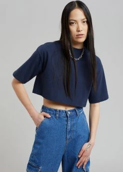 The Frankie Shop Karina Cropped T-Shirt - Navy CLOTHING