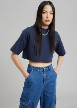 The Frankie Shop Karina Cropped T-Shirt - Navy CLOTHING