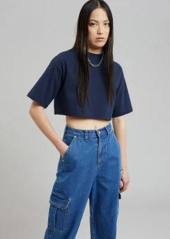 The Frankie Shop Karina Cropped T-Shirt - Navy CLOTHING