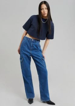The Frankie Shop Karina Cropped T-Shirt - Navy CLOTHING