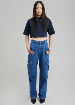 The Frankie Shop Karina Cropped T-Shirt - Navy CLOTHING