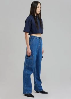 The Frankie Shop Karina Cropped T-Shirt - Navy CLOTHING