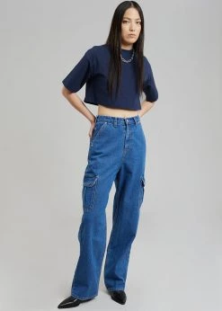 The Frankie Shop Karina Cropped T-Shirt - Navy CLOTHING