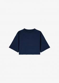 The Frankie Shop Karina Cropped T-Shirt - Navy CLOTHING