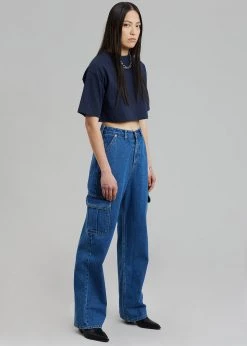 The Frankie Shop Karina Cropped T-Shirt - Navy CLOTHING