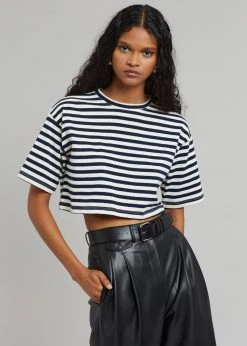 The Frankie Shop CLOTHING Karina Cropped T-Shirt - Navy/Off White