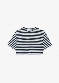 The Frankie Shop CLOTHING Karina Cropped T-Shirt - Navy/Off White