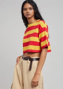 The Frankie Shop Karina Cropped T-Shirt - Red/Mustard CLOTHING