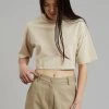 The Frankie Shop Karina Cropped T-Shirt - Sand CLOTHING