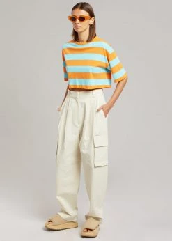 The Frankie Shop Karina Cropped T-Shirt - Turquoise/Bright Orange CLOTHING