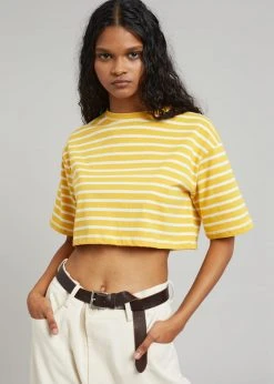 The Frankie Shop Karina Cropped T-Shirt - Yellow Gold/Off White
