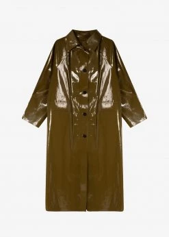 KASSL Editions Long Lacquer Trench Coat - Olive CLOTHING