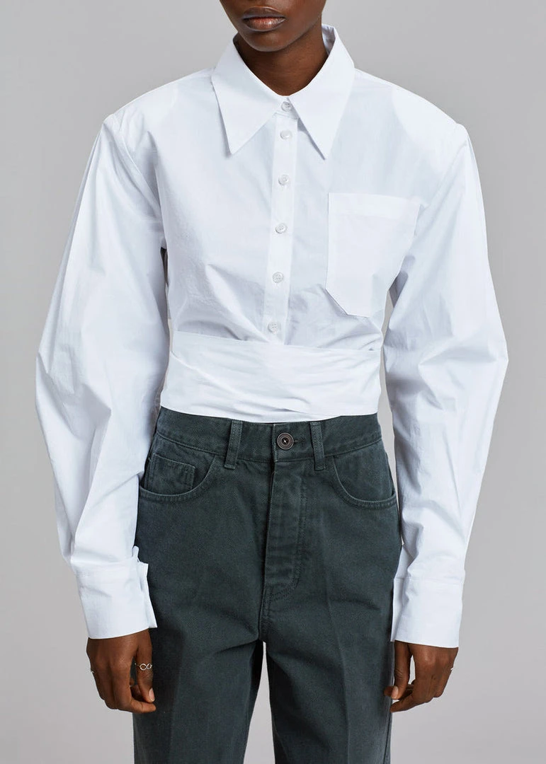 The Frankie Shop Kepa Padded Cropped Shirt - White 7 The Frankie Shop Kepa Padded Cropped Shirt - White