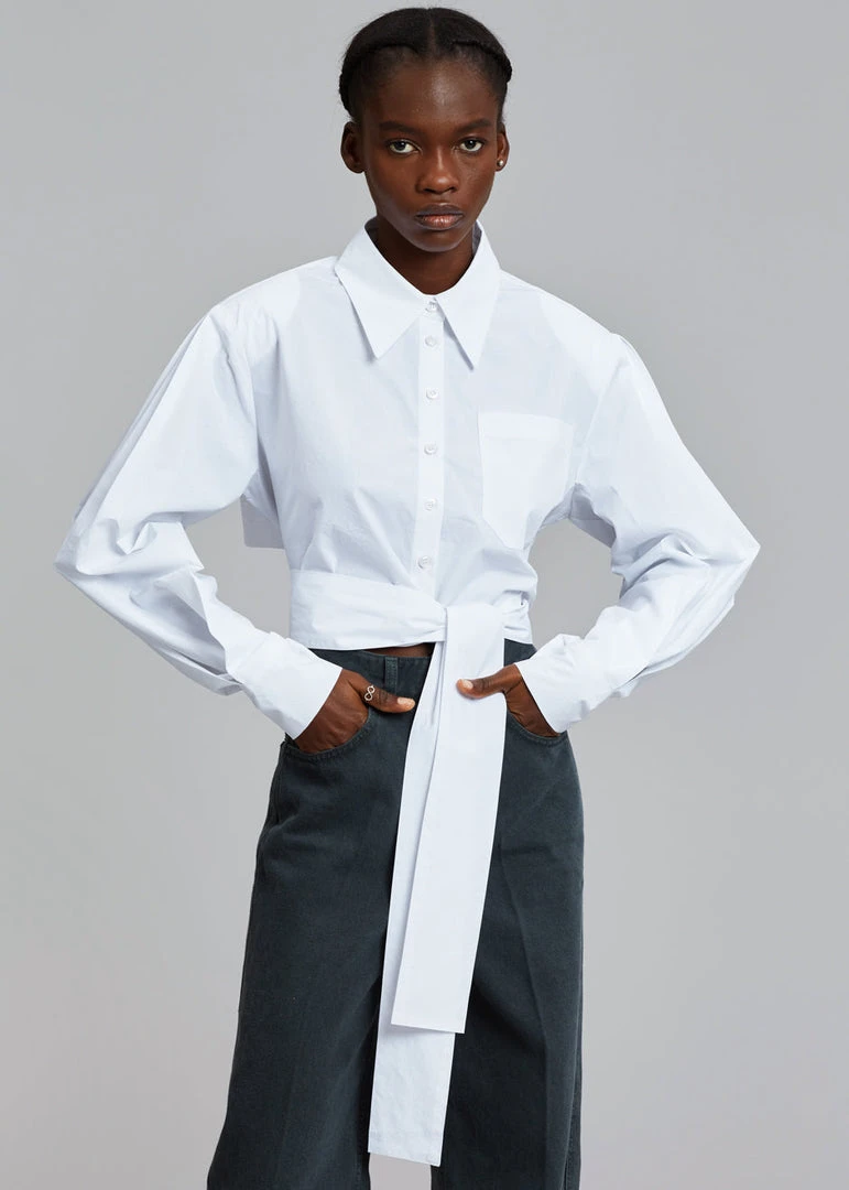 The Frankie Shop Kepa Padded Cropped Shirt - White 1 The Frankie Shop Kepa Padded Cropped Shirt - White