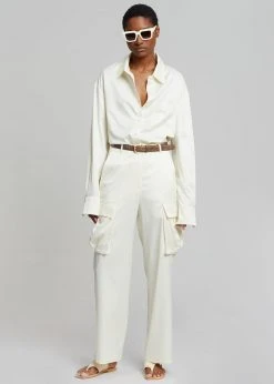 The Frankie Shop Lauren Silky Cargo Pants - Cream CLOTHING
