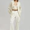 The Frankie Shop Lauren Silky Cargo Pants - Cream CLOTHING