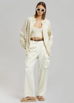 The Frankie Shop Lauren Silky Cargo Pants - Cream CLOTHING