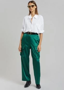 The Frankie Shop Lauren Silky Cargo Pants - Green CLOTHING