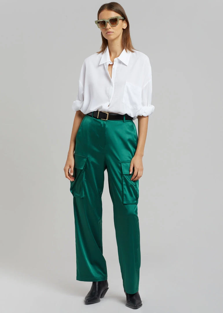 The Frankie Shop Lauren Silky Cargo Pants - Green CLOTHING 1 The Frankie Shop Lauren Silky Cargo Pants - Green CLOTHING