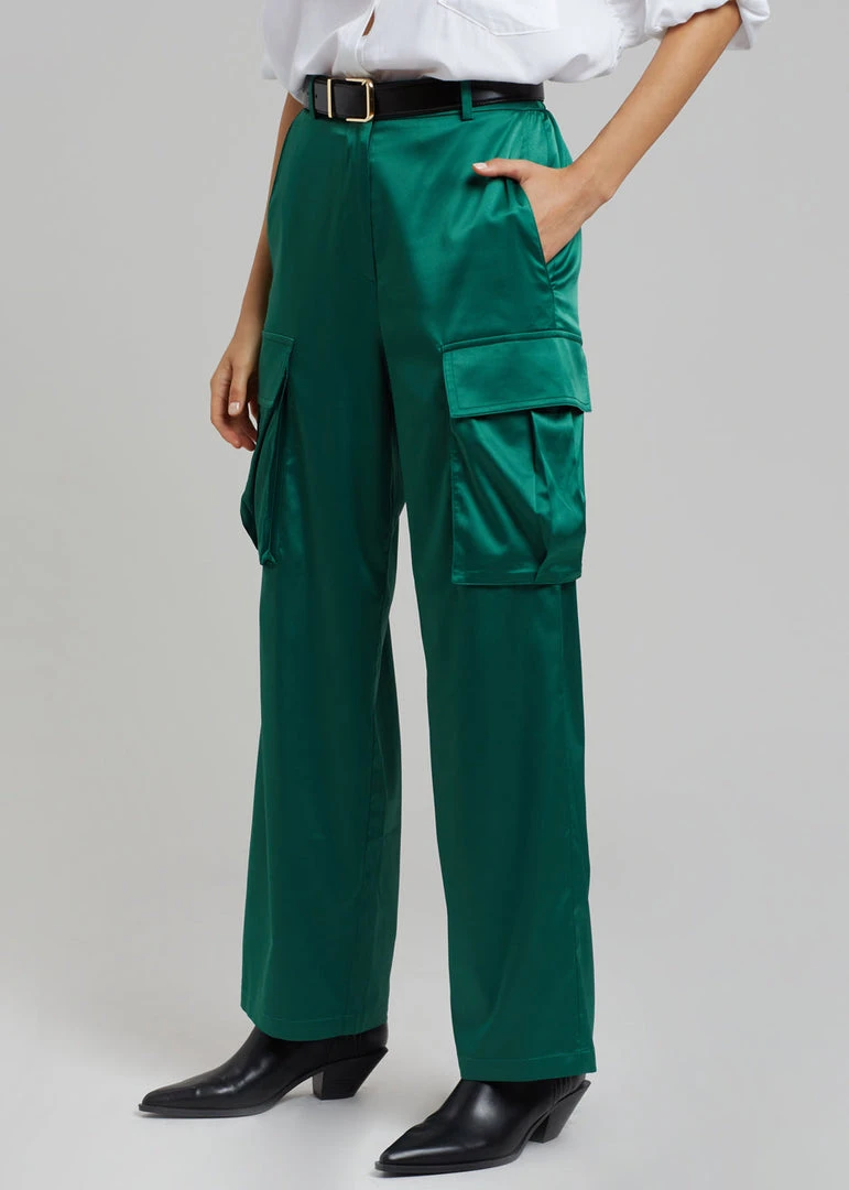 The Frankie Shop Lauren Silky Cargo Pants - Green CLOTHING 2 The Frankie Shop Lauren Silky Cargo Pants - Green CLOTHING
