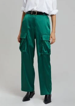 The Frankie Shop Lauren Silky Cargo Pants - Green CLOTHING 11 The Frankie Shop Lauren Silky Cargo Pants - Green CLOTHING