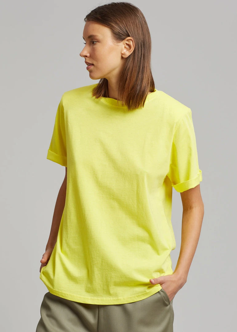 The Frankie Shop CLOTHING Lena Padded Shoulder Tee - Blazing Yellow 3 The Frankie Shop CLOTHING Lena Padded Shoulder Tee - Blazing Yellow