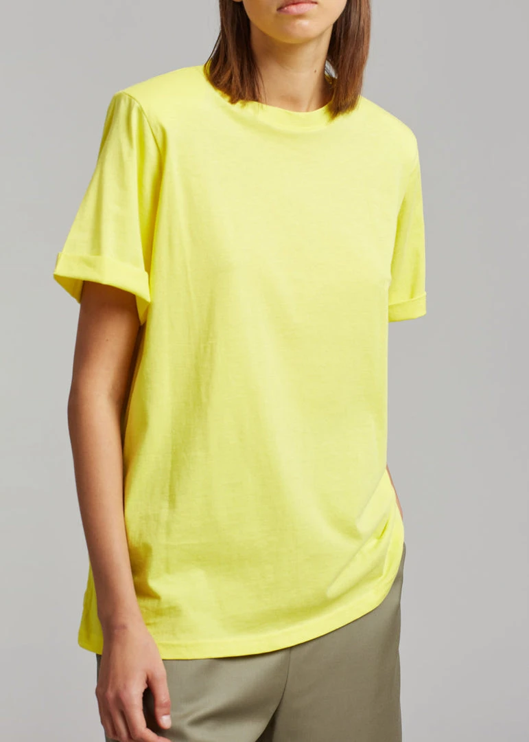 The Frankie Shop CLOTHING Lena Padded Shoulder Tee - Blazing Yellow 2 The Frankie Shop CLOTHING Lena Padded Shoulder Tee - Blazing Yellow