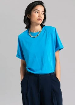The Frankie Shop Lena Padded Shoulder Tee - Cobalt CLOTHING