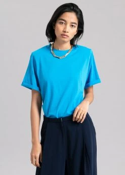 The Frankie Shop Lena Padded Shoulder Tee - Cobalt CLOTHING