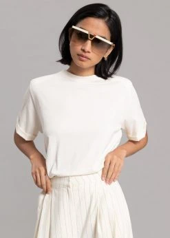 The Frankie Shop Lena Padded Shoulder Tee - Cream CLOTHING