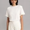 The Frankie Shop Lena Padded Shoulder Tee - Cream CLOTHING