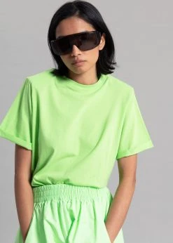 The Frankie Shop Lena Padded Shoulder Tee - Lime 11 The Frankie Shop Lena Padded Shoulder Tee - Lime