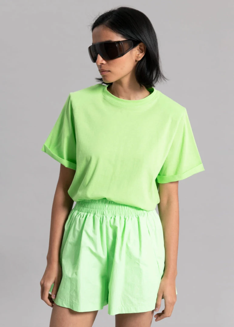 The Frankie Shop Lena Padded Shoulder Tee - Lime 3 The Frankie Shop Lena Padded Shoulder Tee - Lime