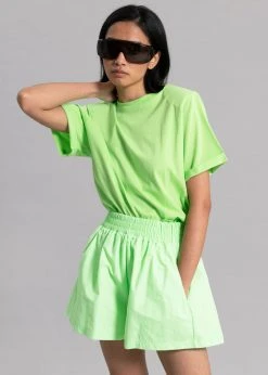 The Frankie Shop Lena Padded Shoulder Tee - Lime