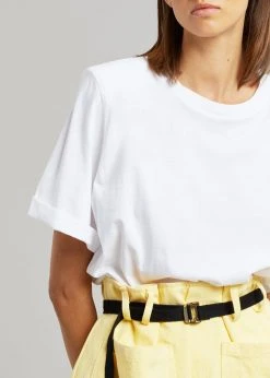 The Frankie Shop CLOTHING Lena Padded Shoulder Tee - Optic White