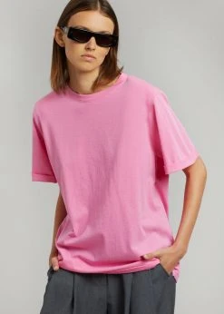 The Frankie Shop CLOTHING Lena Padded Shoulder Tee - Pink