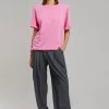 The Frankie Shop CLOTHING Lena Padded Shoulder Tee - Pink