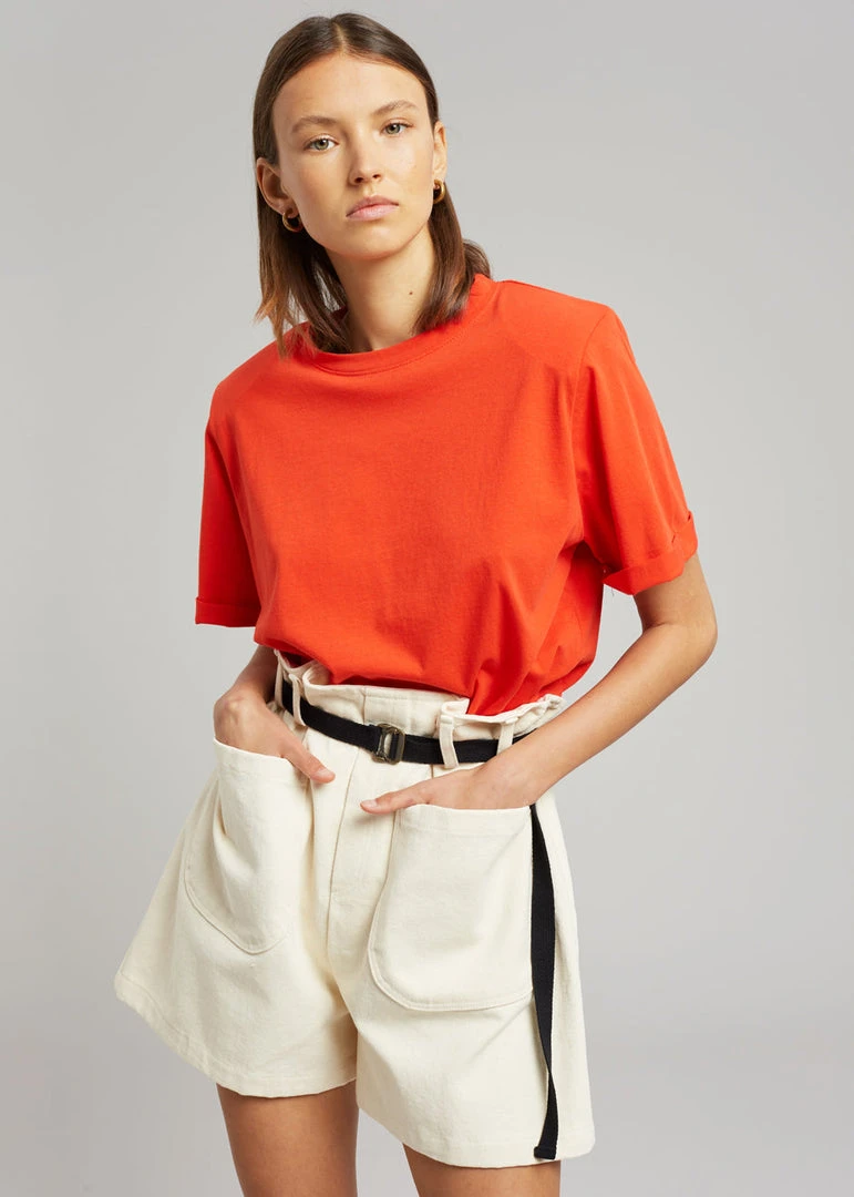 The Frankie Shop Lena Padded Shoulder Tee - Red CLOTHING 3 The Frankie Shop Lena Padded Shoulder Tee - Red CLOTHING